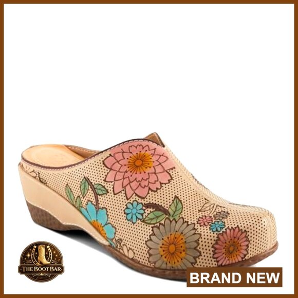 Leather Mules Wedge Heel Clogs Size 40 Almond Toe Pull-On - Picture 2 of 7